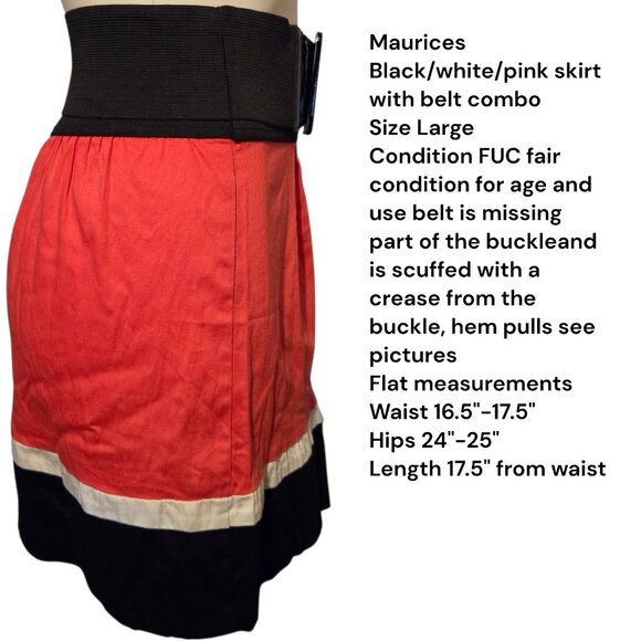 Maurices Size Large Knee Length Belted Skirt Red Black White Striped - Picture 3 of 8
